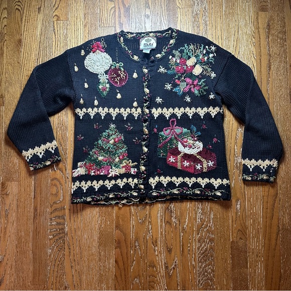 Vintage TIARA International Cardigan Sweater Womens Large Ugly Christmas 90s - Picture 1 of 10